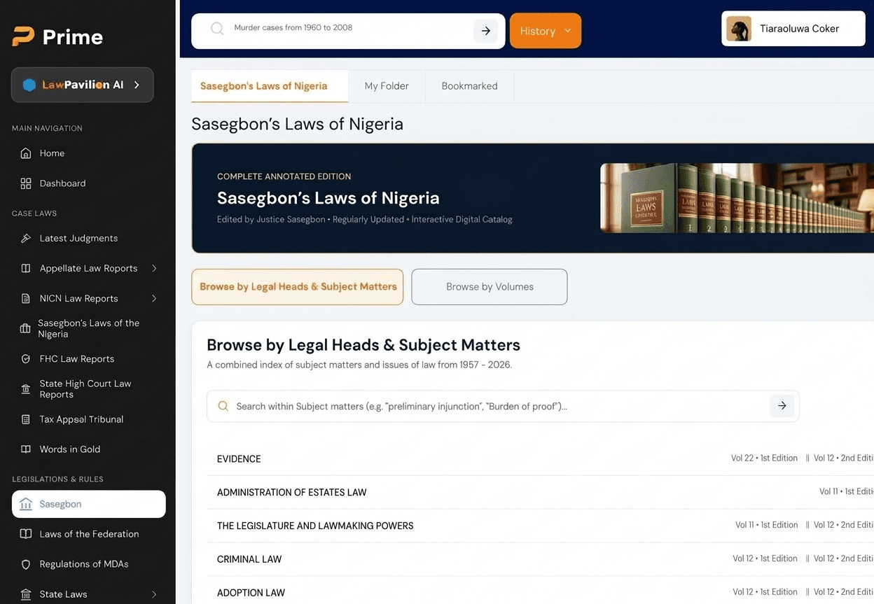 Sasegbon's Laws of Nigeria Interface